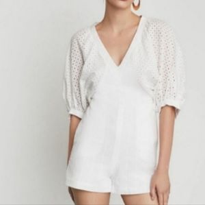 Bcbgmaxazria White Balloon Sleeve Romper, Size M